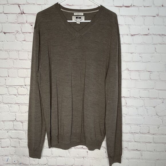 New Sweater Joseph Abboud Men’s XXL Taupe Extra Fine Merino Wool V‎ Neck Preppy - Picture 3 of 8